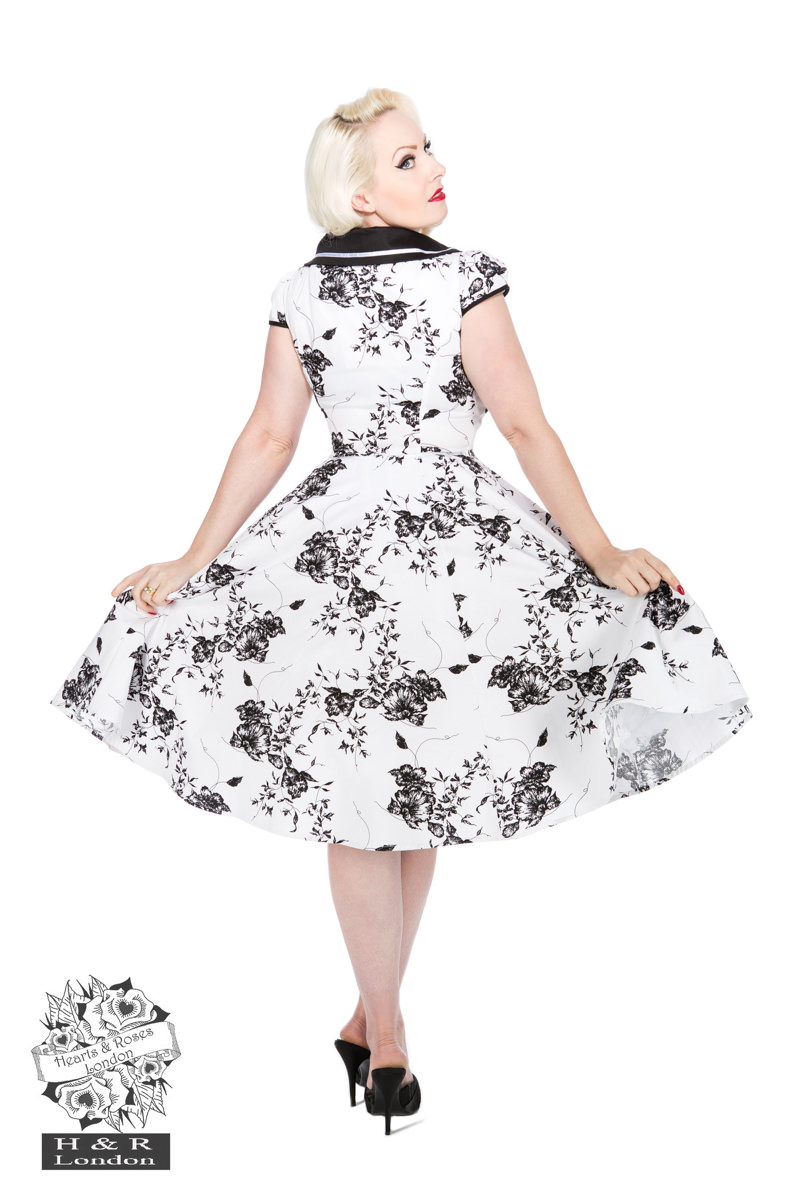 Tonal White Black Floral Day Dress